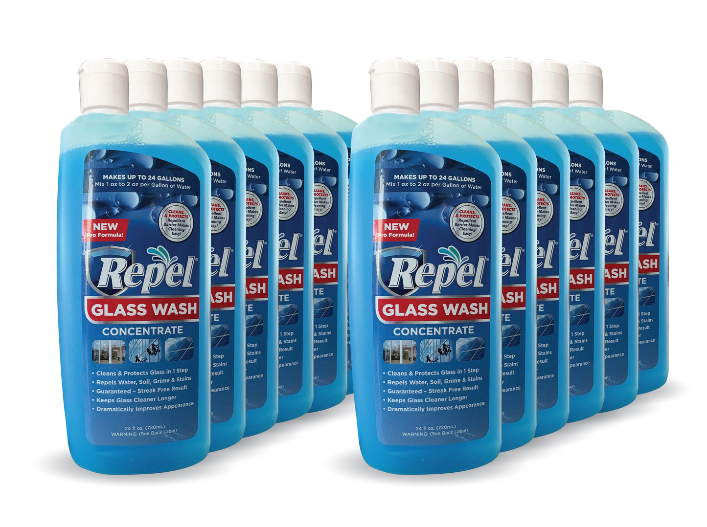 New, Glass Wash Concentrate Window Wash w/ Repellent-  24 fl oz. / Case of 12