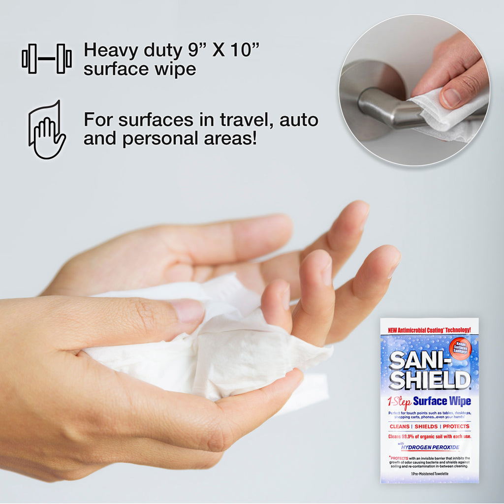 SaniShield 1 STEP SURFACE WIPES with Antimicrobial Barrier Coating Te