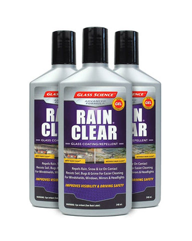 Rain Clear® (Gel) Rain Repellent/Glass Treatment 8 oz - 3 Pack by Glass Science #57865